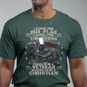 I Stand For Our Flag I Kneel For The Cross Proud Christian Veteran T Shirt TS11 Dark Forest Green Print Your Wear