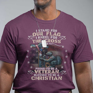 I Stand For Our Flag I Kneel For The Cross Proud Christian Veteran T Shirt TS11 Maroon Print Your Wear