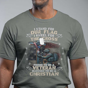 I Stand For Our Flag I Kneel For The Cross Proud Christian Veteran T Shirt TS11 Military Green Print Your Wear