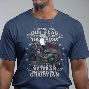 I Stand For Our Flag I Kneel For The Cross Proud Christian Veteran T Shirt TS11 Navy Print Your Wear