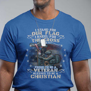 I Stand For Our Flag I Kneel For The Cross Proud Christian Veteran T Shirt TS11 Royal Blue Print Your Wear