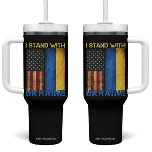 I Stand With Ukraine Tumbler With Handle Ukrainian American Flag TS02 One Size: 40 oz Black Print Your Wear