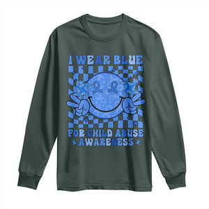 I Wear Blue For Child Abuse Awareness Month Long Sleeve Shirt TS11 Dark Forest Green Print Your Wear