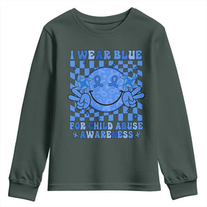 I Wear Blue For Child Abuse Awareness Month Youth Sweatshirt TS11 Dark Forest Green Print Your Wear