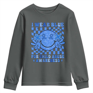 I Wear Blue For Child Abuse Awareness Month Youth Sweatshirt TS11 Dark Heather Print Your Wear