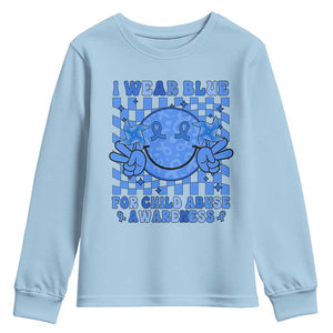 I Wear Blue For Child Abuse Awareness Month Youth Sweatshirt TS11 Light Blue Print Your Wear