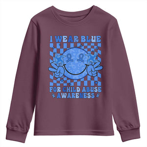 I Wear Blue For Child Abuse Awareness Month Youth Sweatshirt TS11 Maroon Print Your Wear