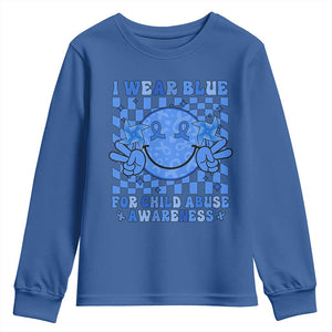 I Wear Blue For Child Abuse Awareness Month Youth Sweatshirt TS11 Royal Blue Print Your Wear