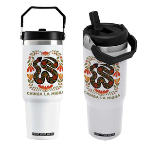Immigrant Rights Flip Straw Tumbler Chinga La Migra TS10 One Size: 30 oz White Print Your Wear