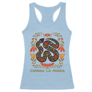 Immigrant Rights Racerback Tank Top Chinga La Migra TS10 Light Blue Print Your Wear