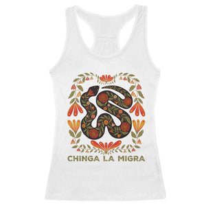 Immigrant Rights Racerback Tank Top Chinga La Migra TS10 White Print Your Wear