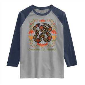 Immigrant Rights Raglan Shirt Chinga La Migra TS10 Sport Gray Navy Print Your Wear