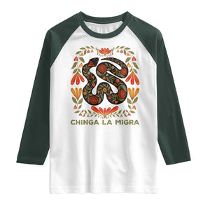 Immigrant Rights Raglan Shirt Chinga La Migra TS10 White Dark Forest Green Print Your Wear