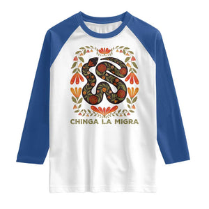 Immigrant Rights Raglan Shirt Chinga La Migra TS10 White Royal Print Your Wear