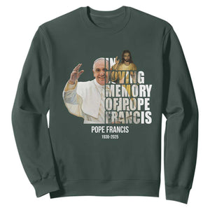 In Loving Memory of Pope Francis Sweatshirt Viva il Papa 1936-2025 TS02 Dark Forest Green Print Your Wear