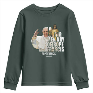 In Loving Memory of Pope Francis Youth Sweatshirt Viva il Papa 1936-2025 TS02 Dark Forest Green Print Your Wear