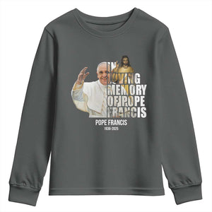 In Loving Memory of Pope Francis Youth Sweatshirt Viva il Papa 1936-2025 TS02 Dark Heather Print Your Wear