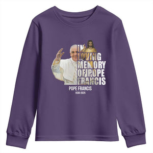 In Loving Memory of Pope Francis Youth Sweatshirt Viva il Papa 1936-2025 TS02 Purple Print Your Wear