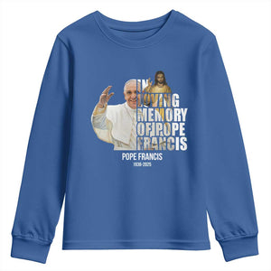In Loving Memory of Pope Francis Youth Sweatshirt Viva il Papa 1936-2025 TS02 Royal Blue Print Your Wear