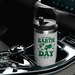 In My Earth Day Era Flip Straw Tumbler Cute Groovy Planet Heart TS02 Print Your Wear