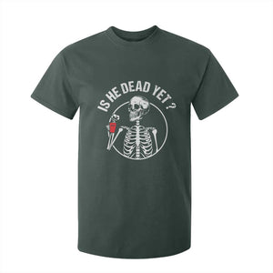 Is He Dead Yet Subtle FDT T Shirt For Kid Funny Skeleton Drinking Coffee TS02 Dark Forest Green Print Your Wear