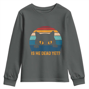 Is He Dead Yet Youth Sweatshirt Retro Cat Funny Vintage TS10 Dark Heather Print Your Wear