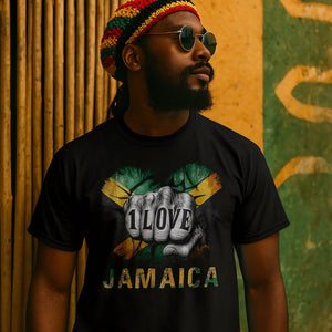 Jamaica One Love T Shirt Rasta Reggae Punching Hand Jamaican Flag TS11 Print Your Wear