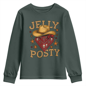 Jelly Posty Cowboy Bandana Youth Sweatshirt Funny Country Western Rodeo TS02 Dark Forest Green Print Your Wear