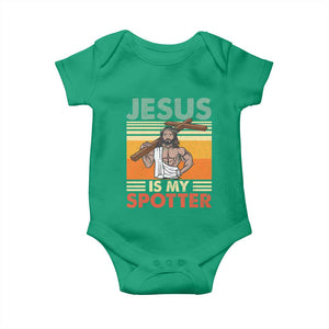 Jesus Is My Spotter Baby Onesie Funny Gym Christian Fitness TS02 Irish Green Print Your Wear