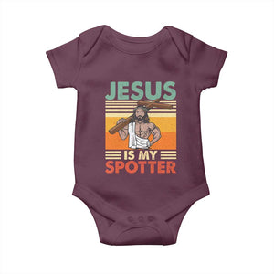Jesus Is My Spotter Baby Onesie Funny Gym Christian Fitness TS02 Maroon Print Your Wear