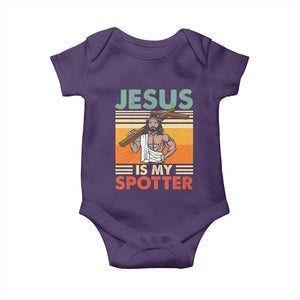 Jesus Is My Spotter Baby Onesie Funny Gym Christian Fitness TS02 Purple Print Your Wear