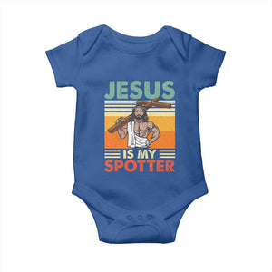 Jesus Is My Spotter Baby Onesie Funny Gym Christian Fitness TS02 Royal Blue Print Your Wear