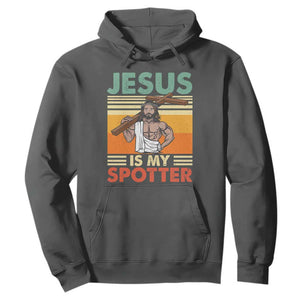 Jesus Is My Spotter Hoodie Funny Gym Christian Fitness TS02 Dark Heather Print Your Wear