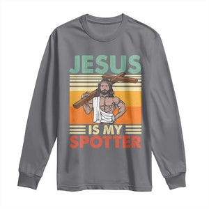 Jesus Is My Spotter Long Sleeve Shirt Funny Gym Christian Fitness TS02 Charcoal Print Your Wear