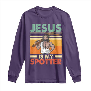 Jesus Is My Spotter Long Sleeve Shirt Funny Gym Christian Fitness TS02 Purple Print Your Wear