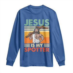 Jesus Is My Spotter Long Sleeve Shirt Funny Gym Christian Fitness TS02 Royal Blue Print Your Wear