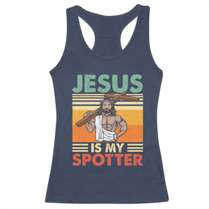 Jesus Is My Spotter Racerback Tank Top Funny Gym Christian Fitness TS02 Navy Print Your Wear