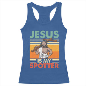 Jesus Is My Spotter Racerback Tank Top Funny Gym Christian Fitness TS02 Royal Blue Print Your Wear
