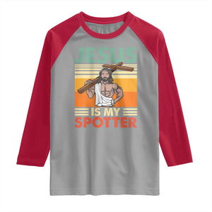 Jesus Is My Spotter Raglan Shirt Funny Gym Christian Fitness TS02 Sport Gray Red Print Your Wear