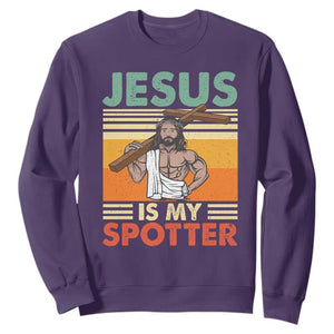 Jesus Is My Spotter Sweatshirt Funny Gym Christian Fitness TS02 Purple Print Your Wear