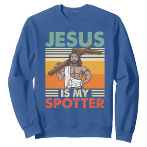 Jesus Is My Spotter Sweatshirt Funny Gym Christian Fitness TS02 Royal Blue Print Your Wear