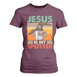 Jesus Is My Spotter T Shirt For Women Funny Gym Christian Fitness TS02 Maroon Print Your Wear