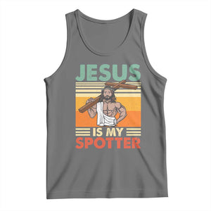 Jesus Is My Spotter Tank Top Funny Gym Christian Fitness TS02 Black Heather Print Your Wear