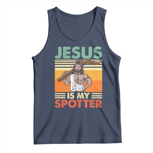 Jesus Is My Spotter Tank Top Funny Gym Christian Fitness TS02 Navy Print Your Wear