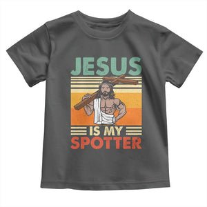 Jesus Is My Spotter Toddler T Shirt Funny Gym Christian Fitness TS02 Dark Heather Print Your Wear