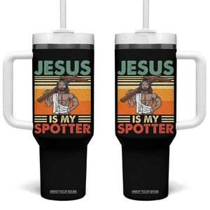 Jesus Is My Spotter Tumbler With Handle Funny Gym Christian Fitness TS02 One Size: 40 oz Black Print Your Wear