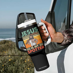 Jesus Is My Spotter Tumbler With Handle Funny Gym Christian Fitness TS02 Print Your Wear