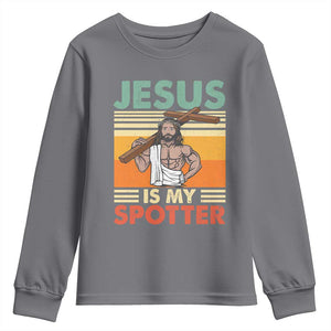 Jesus Is My Spotter Youth Sweatshirt Funny Gym Christian Fitness TS02 Charcoal Print Your Wear