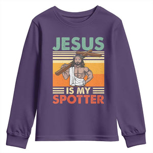 Jesus Is My Spotter Youth Sweatshirt Funny Gym Christian Fitness TS02 Purple Print Your Wear