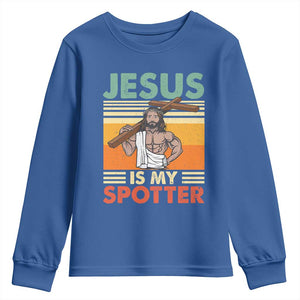 Jesus Is My Spotter Youth Sweatshirt Funny Gym Christian Fitness TS02 Royal Blue Print Your Wear